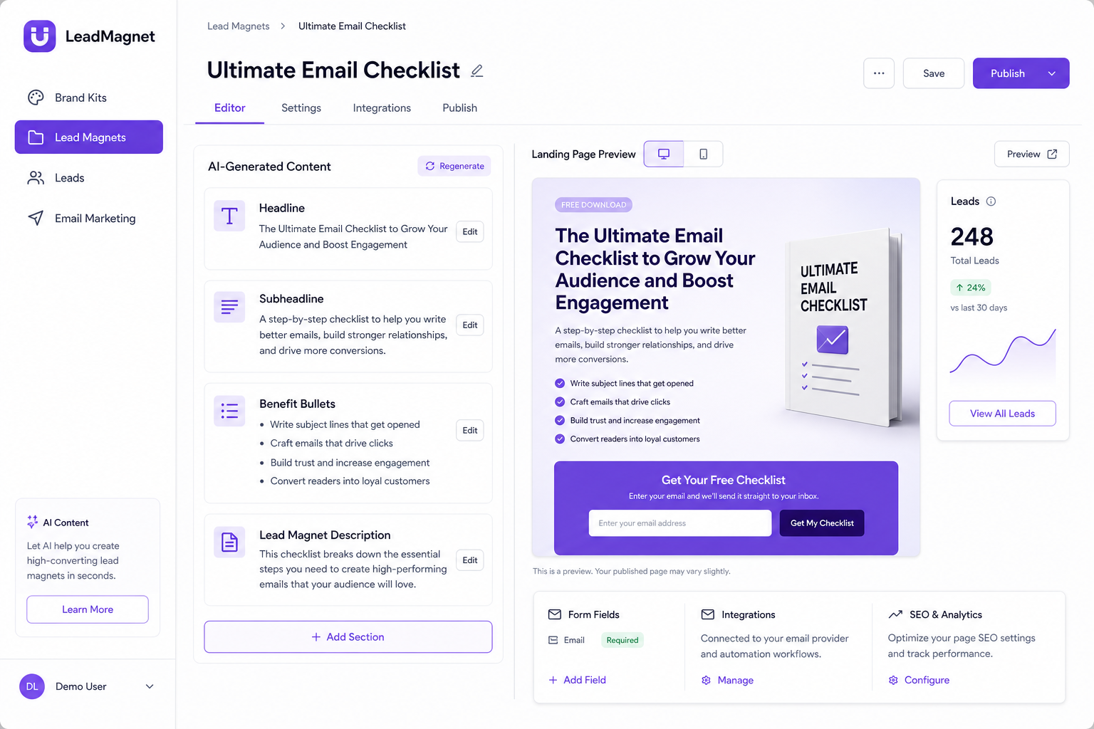Lead magnet dashboard preview